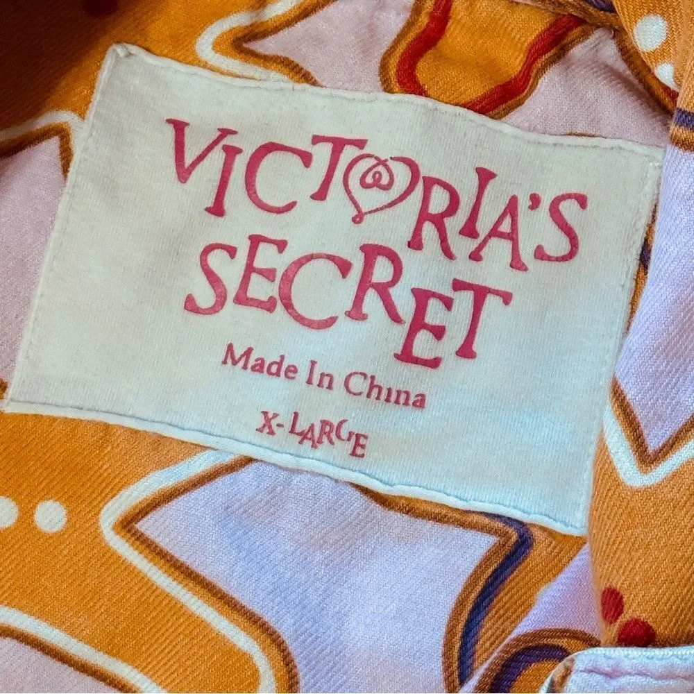Vintage Y2K Victoria’s Secret Gingerbread Pajama Set Long Sleeve Pink Tan Red XL